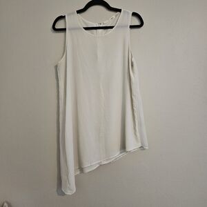 Gibson Asymmetric Long Sleeveless Two Layer White Shirt Blouse Flowy Large